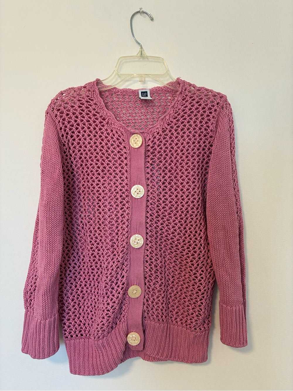 Gap pink crochet cardigan